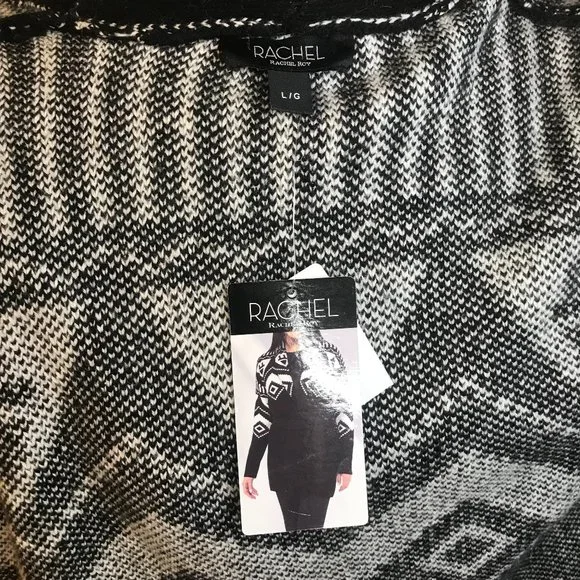 RACHEL ROY BLACK WHITE WOOL Belted CARDIGAN Sweater - Picture 6 of 6